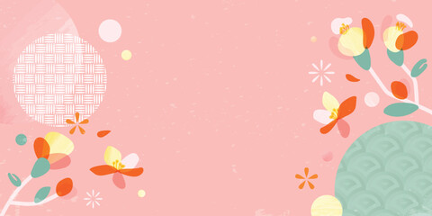 Naklejka premium Spring Japanese Cherry blossom flower background vector. Sakura floral Wallpaper design of elegant gold line cherry blossom flower, branch. Illustration for banner, wall decoration, backdrop, ads.