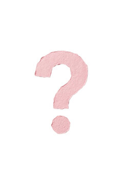 Pink textured paper question mark on black background