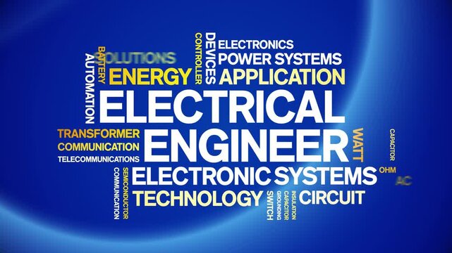 Electrical Engineer animated word cloud-text design animation tag kinetic typography seamless loop.