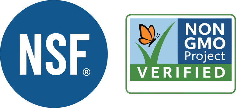 NSF Certification and Non GMO Project Verified Logos for Food and Product Safety Labeling
