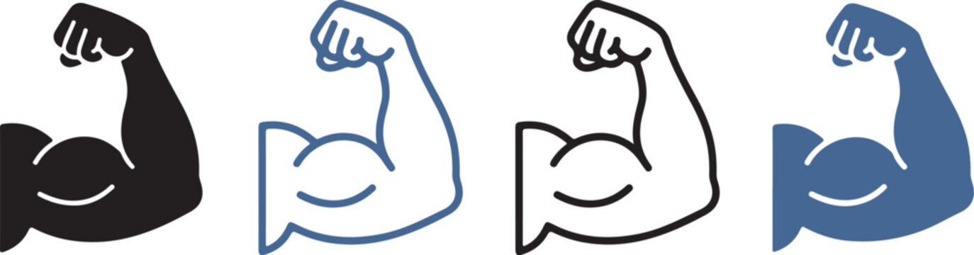 Set of flexing bicep muscle icons in different colors