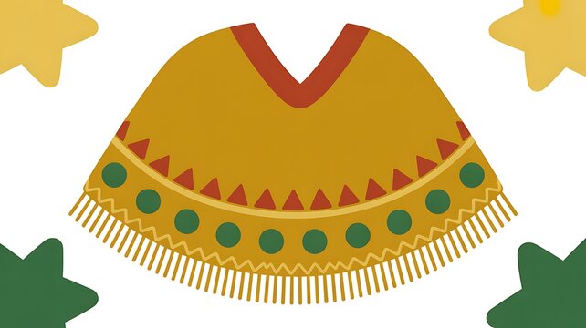 Classic Mexican poncho illustration with cultural patterns and whimsical star shapes