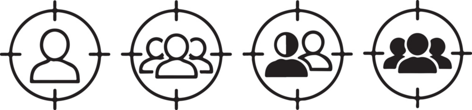 Black and white of people in circles with crosshairs