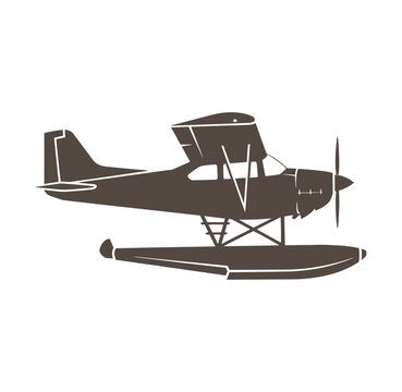 Brown monoplane flying boat on pontoons with single propeller  aircraft design