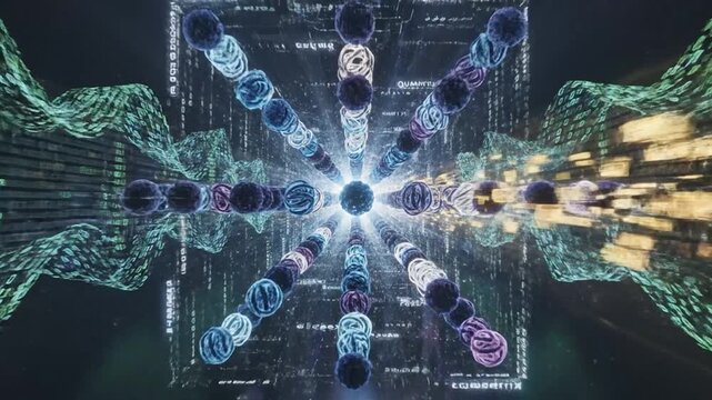 Abstract digital network with glowing particles and data streams