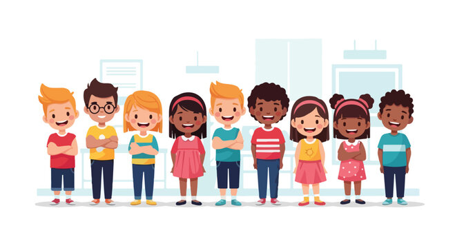 Diverse group of children standing together supporting world immunization week with a colorful and educational background