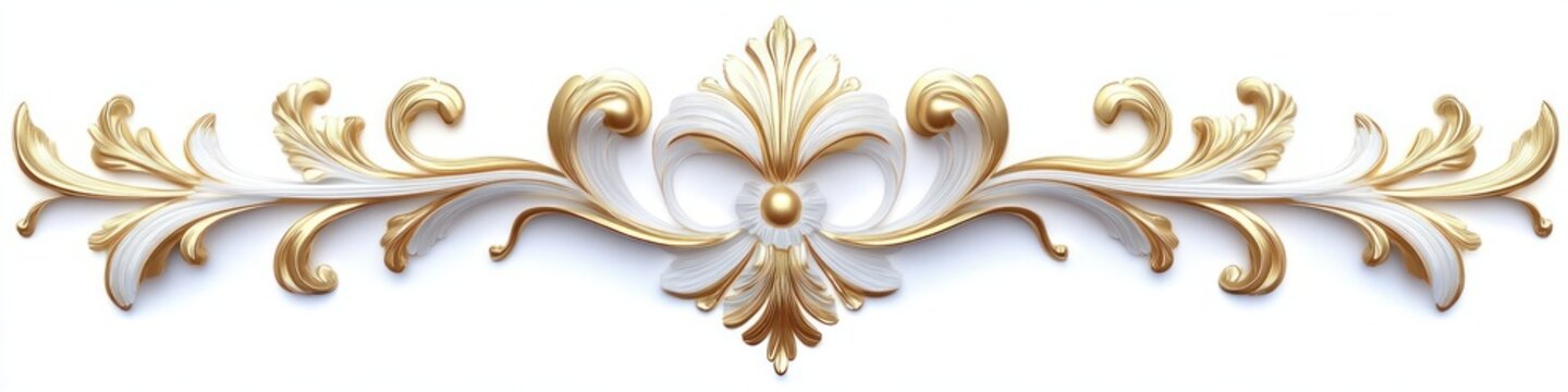 ornate gold and white floral scrollwork border with central rosette and symmetrical acanthus leaves, elegant luxurious and regal decorative flourish