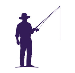 Naklejka premium man in hat holding fishing rod and line isolated on transparent background
