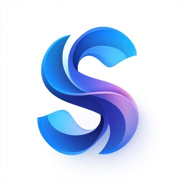 Glossy 3D ribbon-shaped blue and purple monogram resembling the letter s on a white background, flowing, modern and energetic