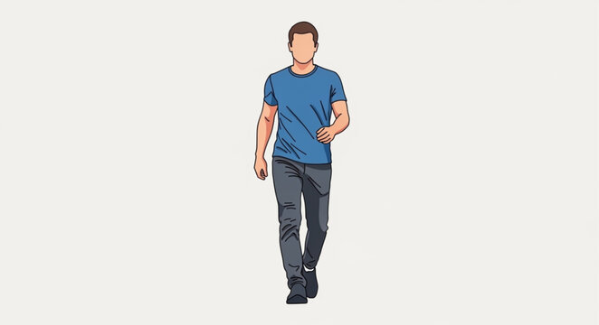 Young Man Walking Alone Casual.