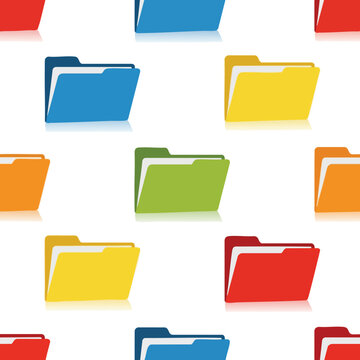 Colorful file folders arranged in a repeating pattern against a white background