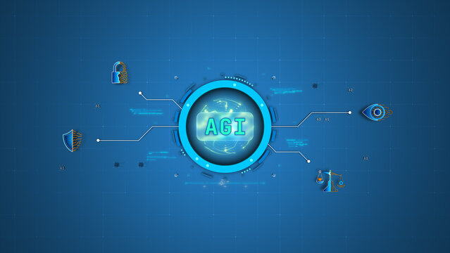 AGI Core Network Connecting Secure AI Governance System Vector Illustration Design