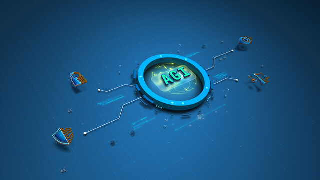 AGI Core Network Connecting Secure AI Governance System Vector Illustration Design