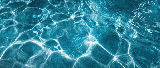 Obraz premium A close-up view of shimmering turquoise water, showcasing reflections and ripples on the surface in a tranquil setting.