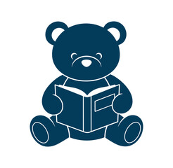 Obraz premium Teddy bear sitting and reading a book in a cute graphic illustration
