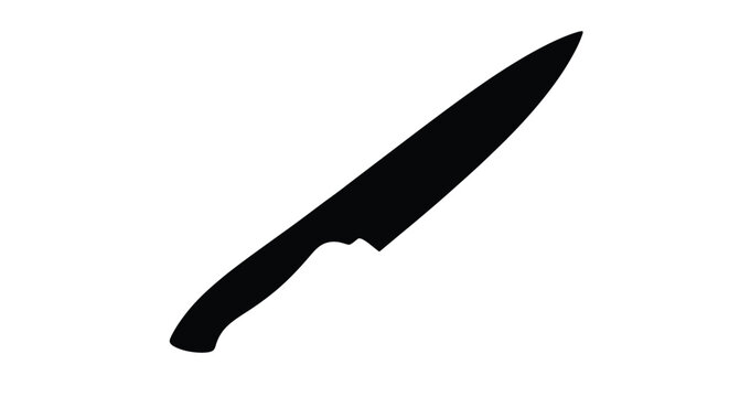 A sharp kitchen knife presented in a stark black silhouette
