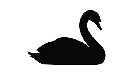 Elegant swan gracefully gliding on water a striking black silhouette © SAKINA