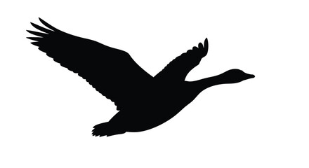 A striking black silhouette of a goose in graceful flight © SAKINA