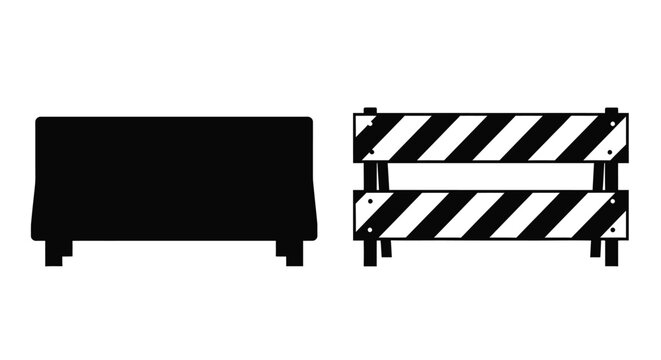 Two road barriers one solid black and one striped in a graphic silhouette