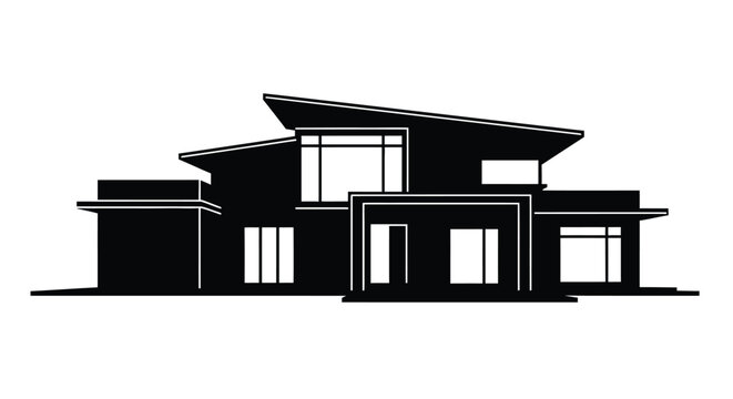 Modern house design with sharp angles and a flat roof silhouette