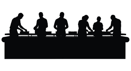 Group of people standing behind a counter striking a pose silhouette © SAKINA