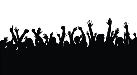 Crowd raising hands in celebration a striking black silhouette © SAKINA