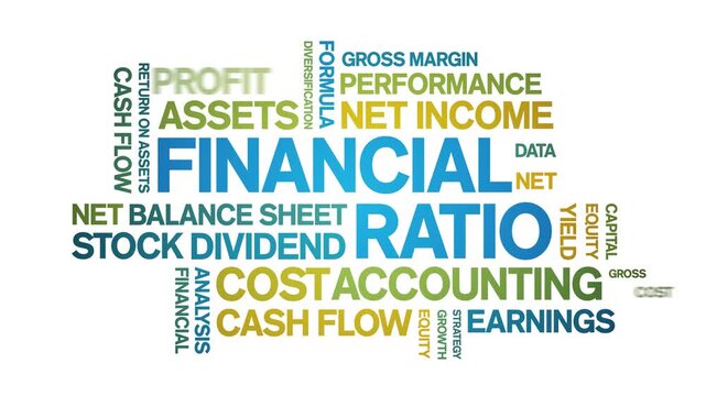 Financial Ratio animated word cloud-text design animation tag kinetic typography seamless loop.