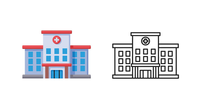 Colorful hospital building contrasted with its black outline silhouette