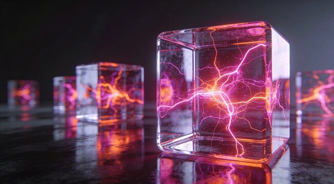 Conceptual visualization of regulatory sandbox with glowing energy contained inside transparent cubic structure, representing safe testing environments and compliance systems