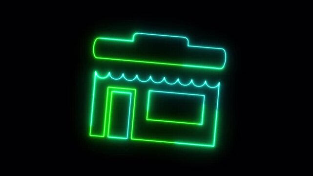 Neon Store Icon Animation &ndash; Glowing Retail Shop Line Icon