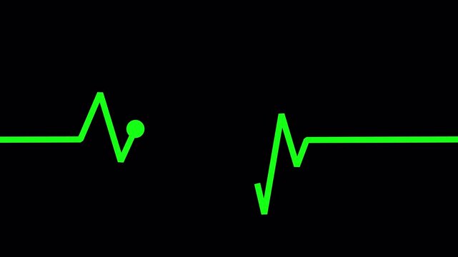 EKG heartbeat flatline looping animation. Green line medical monitor black background 4K resolution