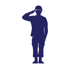 Obraz premium Blue silhouette of a man saluting in a hard hat standing on white background