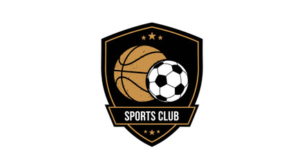 Naklejka premium Sports Club Emblem Featuring Basketball and Soccer Ball.
