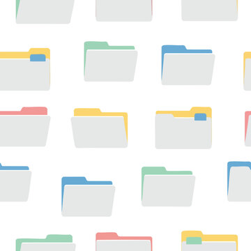 Seamless pattern of minimalist grey folders with colored tabs on white