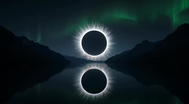 Total Solar Eclipse with Aurora Borealis and Shooting Star
