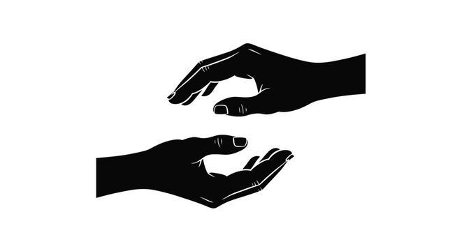 Two hands reaching towards each other in a black and white silhouette