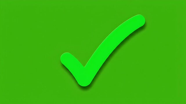 A bright green checkmark is centrally placed on a textured green background