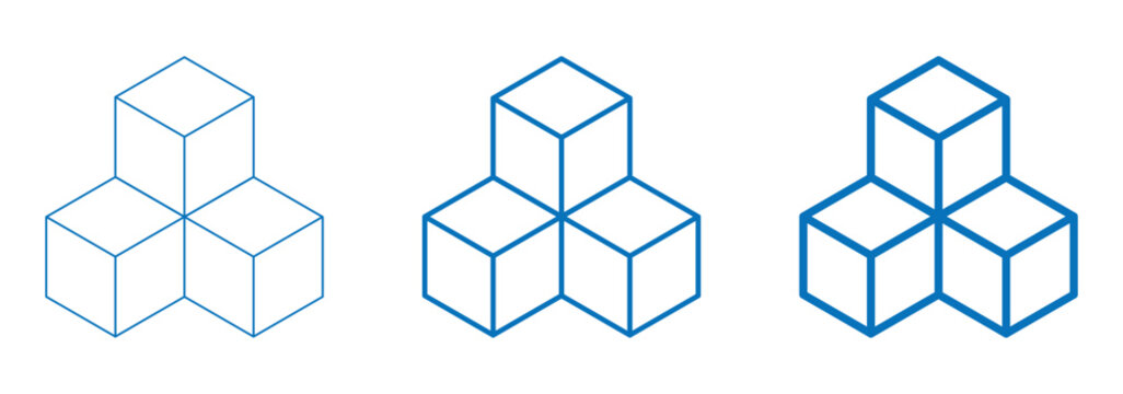 3d cube icon set. Cube icon in modern stroke line style. eps 10