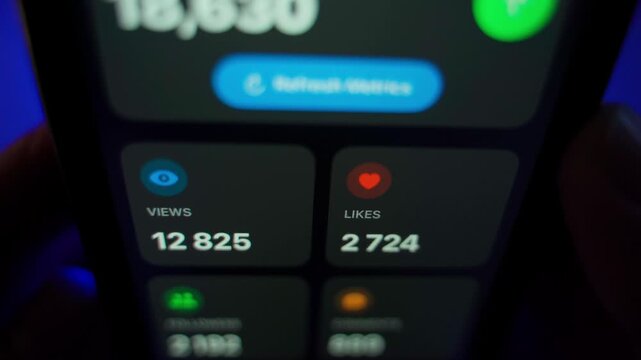 Mobile app displaying blog views count, likes, subscribers and comments