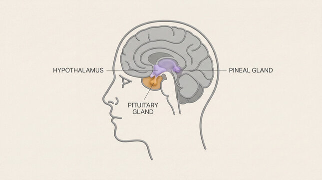 Minimalist Profile Diagram of Head Endocrine Glands including Pituitary and Hypothalamus