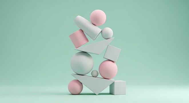 A colorful arrangement of geometric shapes in pastel hues