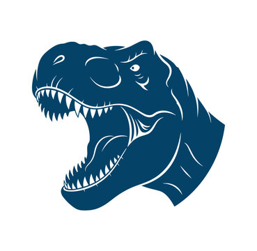 Tyrannosaurus Rex dinosaur head with open mouth and sharp teeth profile view