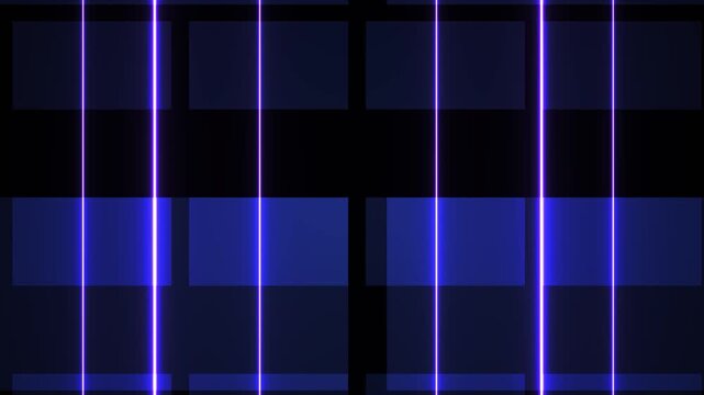 Blue Rectangles and Vertical Neon Lines Moving on Dark Background Seamless Loop Video