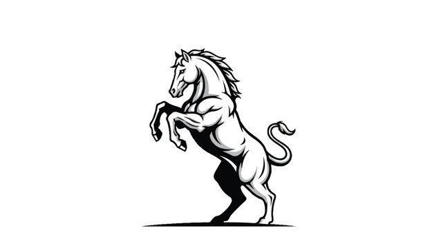 Black and White Horse Illustration Rearing 8.