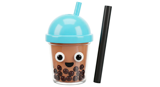 Kawaii Boba Tea Cup with Face and Pearls