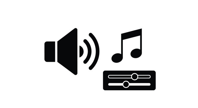 Black icons representing sound music notes and volume control