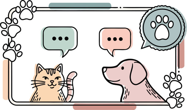 Dog and cat communication concept with speech bubbles pastel vector