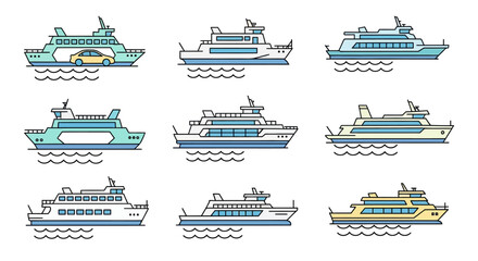 Collection of various cruise ships sailing. © Dafek