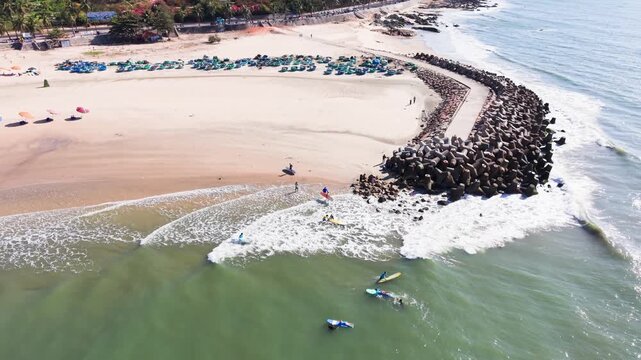 A stunning aerial view of Phan Thiết, B&igrave;nh Thuận, Vietnam, shows the sea and waves.