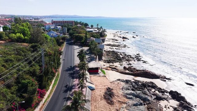 Explore the old stone beach in Phan Thiet, Binh Thuan, Vietnam from an aerial view.